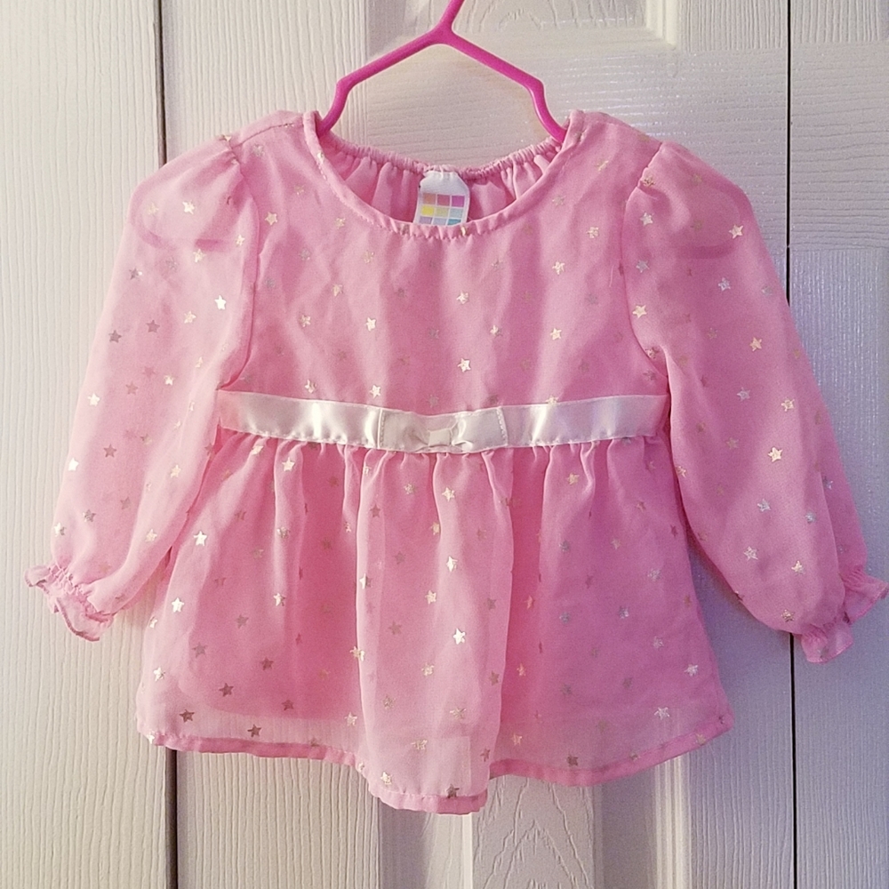 Pink flowy peasant top gold star detail 3-6 month